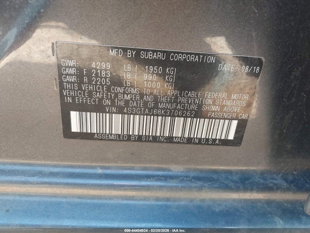 Продаж на аукціоні авто 2019 Subaru Impreza 2.0i Sport, vin: 4S3GTAJ68K3706262, номер лоту: 44404924