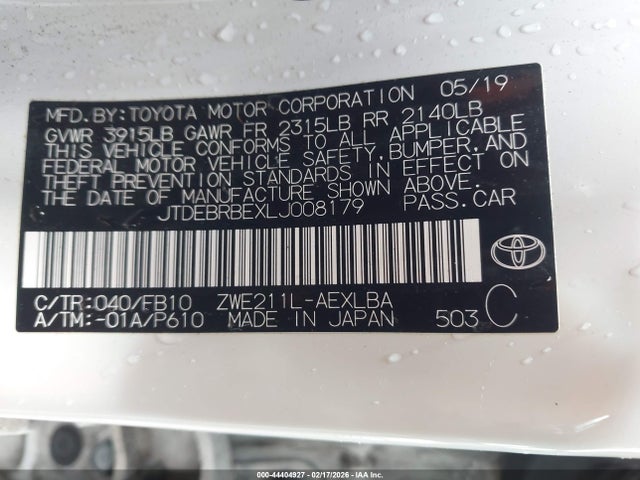 Toyota Corolla Hybrid Le 2020 JTDEBRBEXLJ008179 Image 9