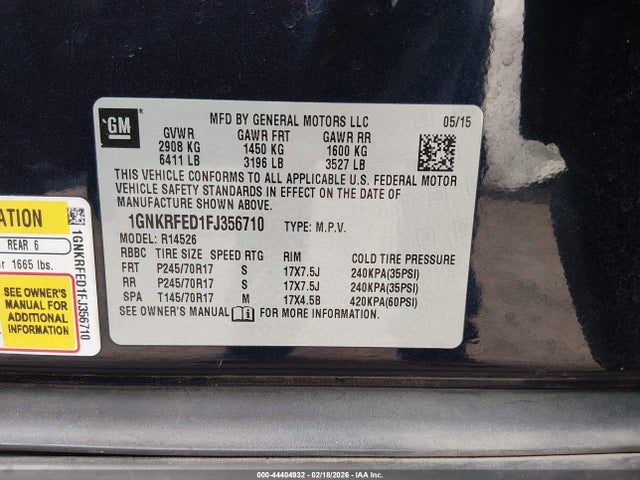 Chevrolet Traverse Ls 2015 1GNKRFED1FJ356710 Image 9