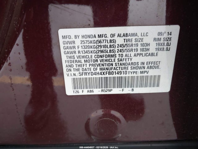 44404937 :رقم المزاد ، 5FRYD4H4XFB014910 vin ، 2015 Acura Mdx Technology Package مزاد بيع