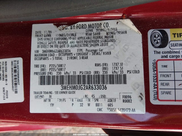 Продаж на аукціоні авто 2010 Mercury Milan Premier, vin: 3MEHM0JG2AR633036, номер лоту: 44404953
