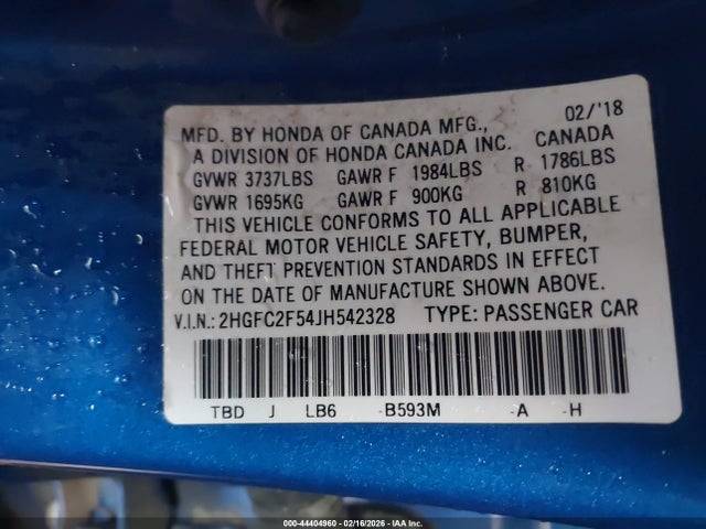 Honda Civic Lx 2018 2HGFC2F54JH542328 Image 9