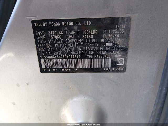 2016 HONDA FIT JHMGK5H76GX044219 Photo 8