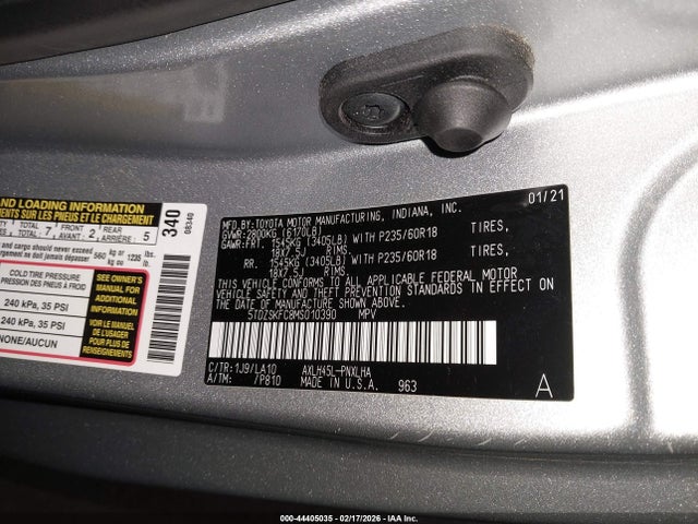 5TDZSKFC8MS010390 Toyota Sienna Limited