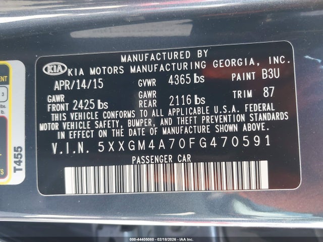5XXGM4A70FG470591 KIA Optima Lx