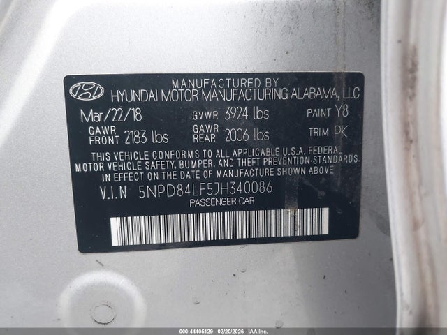 5NPD84LF5JH340086 Hyundai ELANTRA SEL