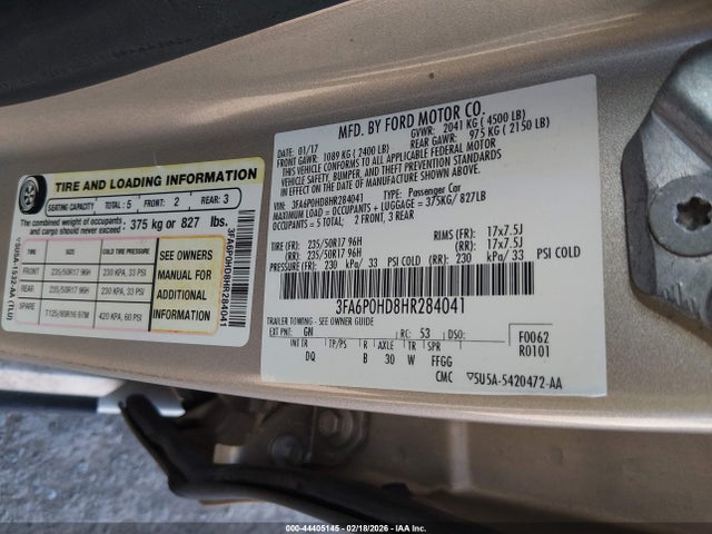 Auction sale of the 2017 Ford Fusion Se, vin: 3FA6P0HD8HR284041, lot number: 44405145