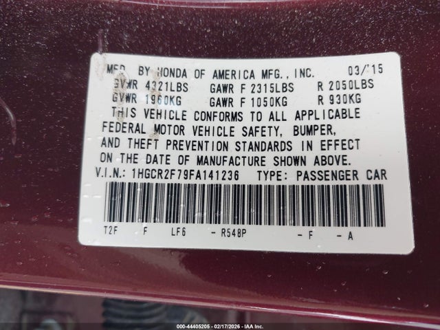 Honda ACCORD EX 2015 1HGCR2F79FA141236 Image 9