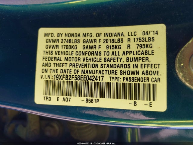 19XFB2F58EE042417 Honda Civic Lx