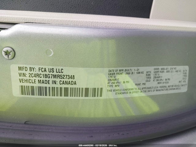 44405265 :رقم المزاد ، 2C4RC1BG7MR527348 vin ، 2021 Chrysler Pacifica Touring L مزاد بيع