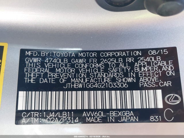 2016 LEXUS ES 300H JTHBW1GG4G2103306 Photo 8