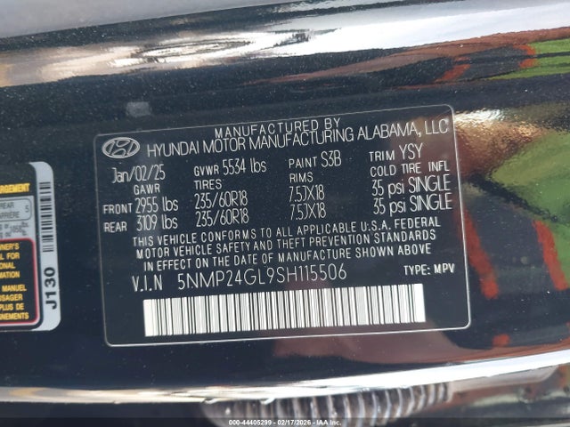 44405299 :رقم المزاد ، 5NMP24GL9SH115506 vin ، 2025 Hyundai Santa Fe Sel مزاد بيع