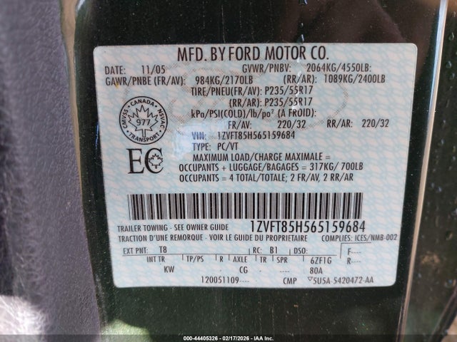 2006 FORD MUSTANG 1ZVFT85H565159684 Photo 8