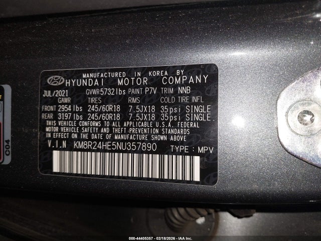 KM8R24HE5NU357890 Hyundai Palisade Sel