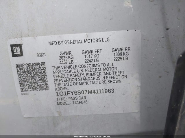 1G1FY6S07M4111963 Chevrolet Bolt Ev Fwd Lt