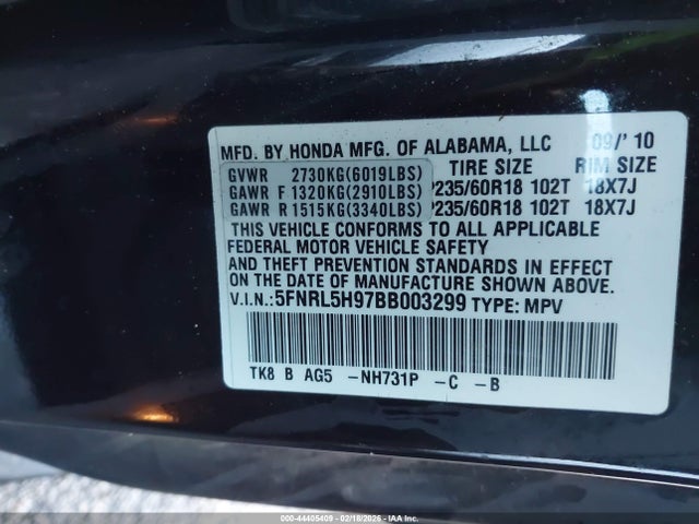 2011 HONDA ODYSSEY 5FNRL5H97BB003299 Photo 8