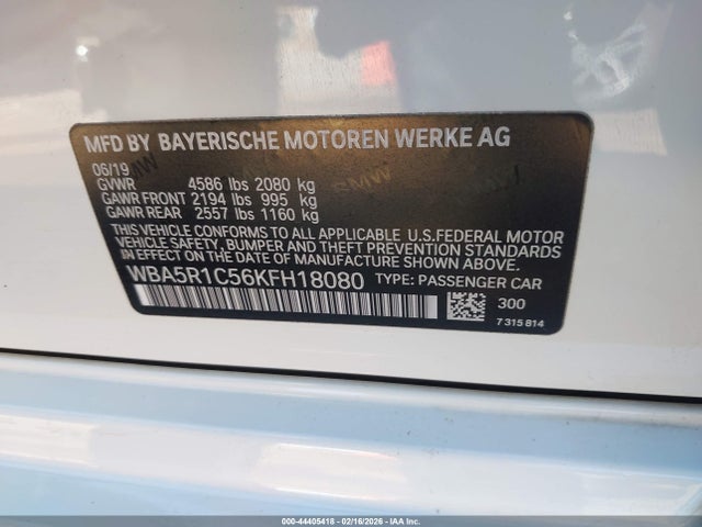 44405418 :رقم المزاد ، WBA5R1C56KFH18080 vin ، 2019 Bmw 330i مزاد بيع