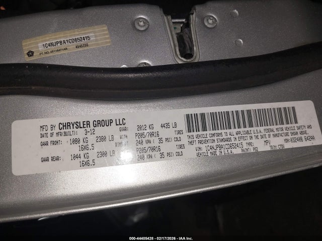 2012 Jeep Patriot Sport მანქანა იყიდება აუქციონზე, vin: 1C4NJPBA1CD652415, აუქციონის ნომერი: 44405428