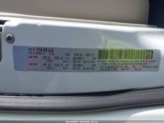 Aukcja sprzedaży 2020 Dodge Grand Caravan Sxt, vin: 2C4RDGCG5LR207779, numer aukcji: 44405449