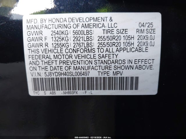 2025 Acura Mdx Technology Package მანქანა იყიდება აუქციონზე, vin: 5J8YD9H40SL006497, აუქციონის ნომერი: 44405463
