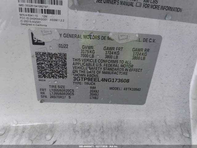 3GTP9EEL4NG173608 GMC Sierra 1500 Limited 4wd Short Box At4
