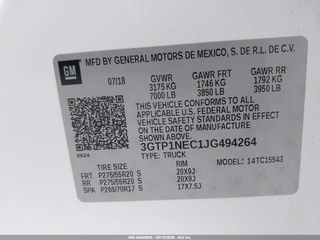 3GTP1NEC1JG494264 GMC Sierra 1500 Slt