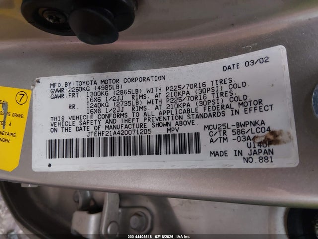 2002 TOYOTA HIGHLANDER JTEHF21A420071205 Photo 8