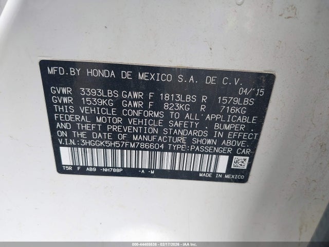 3HGGK5H57FM786604 Honda FIT LX