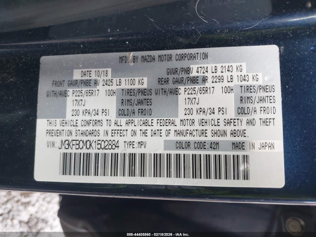 Продаж на аукціоні авто 2019 Mazda Cx-5 Touring, vin: JM3KFBCM0K1502884, номер лоту: 44405560