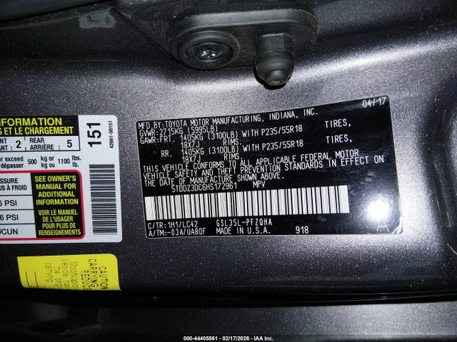 5TDDZ3DC6HS172961 Toyota Sienna Xle Premium 7 Passenger