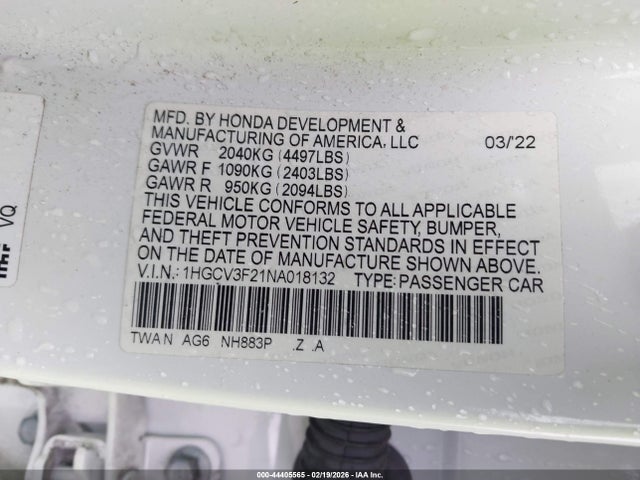 1HGCV3F21NA018132 Honda Accord Hybrid Sport