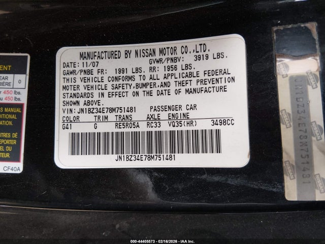 2008 NISSAN 350Z JN1BZ34E78M751481 Photo 8