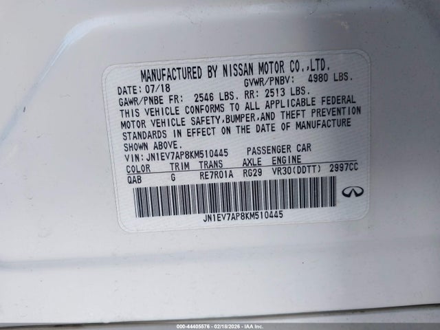 44405576 :رقم المزاد ، JN1EV7AP8KM510445 vin ، 2019 Infiniti Q50 3.0t Luxe مزاد بيع