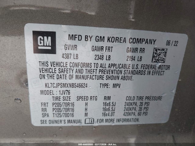 Chevrolet Trax Awd Lt 2022 KL7CJPSMXNB546624 Image 9