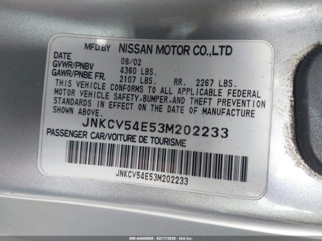 Aukcja sprzedaży 2003 Infiniti G35 Base W/leather, vin: JNKCV54E53M202233, numer aukcji: 44405598