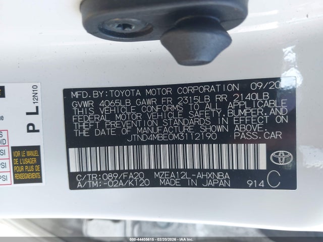 JTND4MBE0M3112190 Toyota COROLLA SE