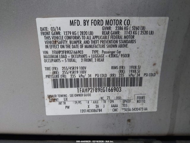 Ford Taurus Limited 2014 1FAHP2F89EG166903 Image 9