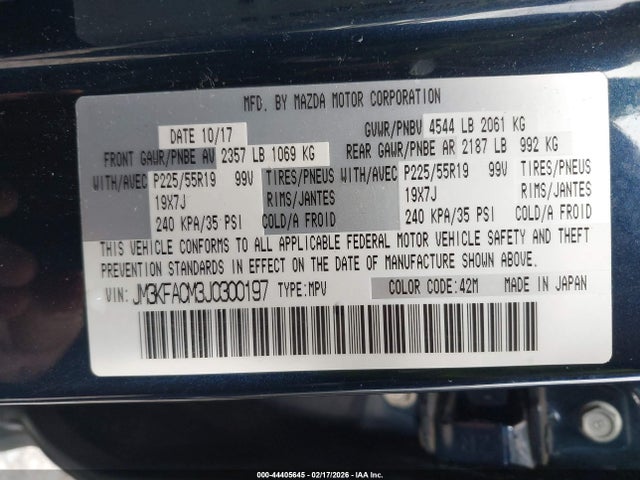 44405645 :رقم المزاد ، JM3KFACM3J0300197 vin ، 2018 Mazda Cx-5 Touring مزاد بيع