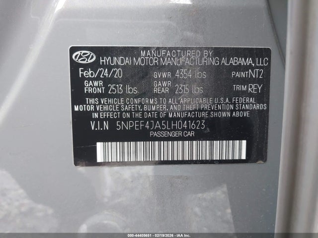 5NPEF4JA5LH041623 Hyundai SONATA SEL