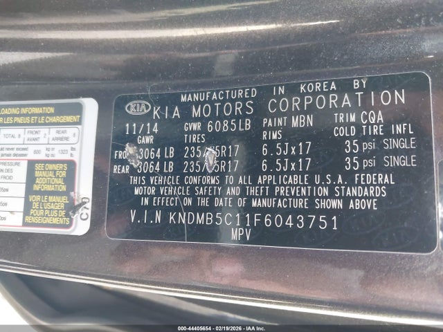 Aukcja sprzedaży 2015 Kia Sedona Lx, vin: KNDMB5C11F6043751, numer aukcji: 44405654