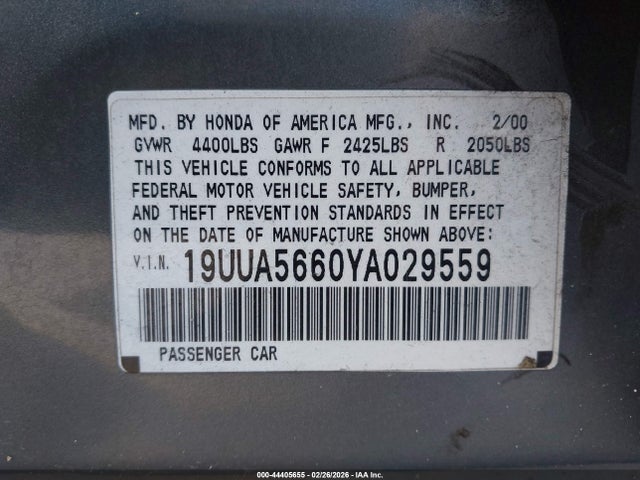 2000 Acura Tl 3.2 მანქანა იყიდება აუქციონზე, vin: 19UUA5660YA029559, აუქციონის ნომერი: 44405655