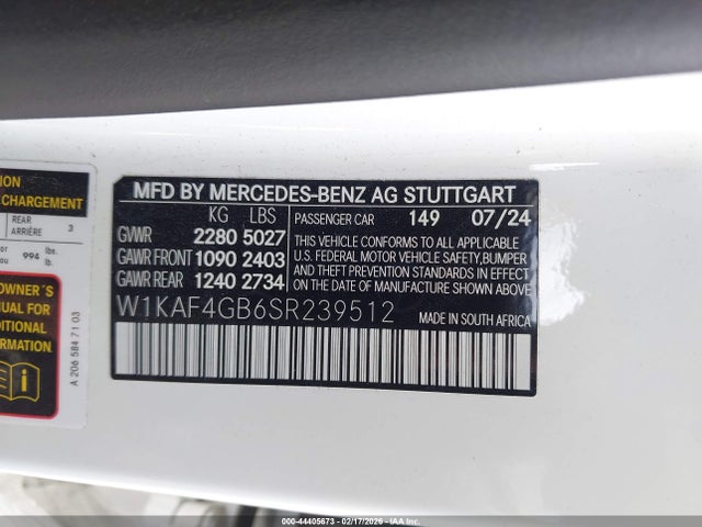 W1KAF4GB6SR239512 Mercedes-Benz C 300