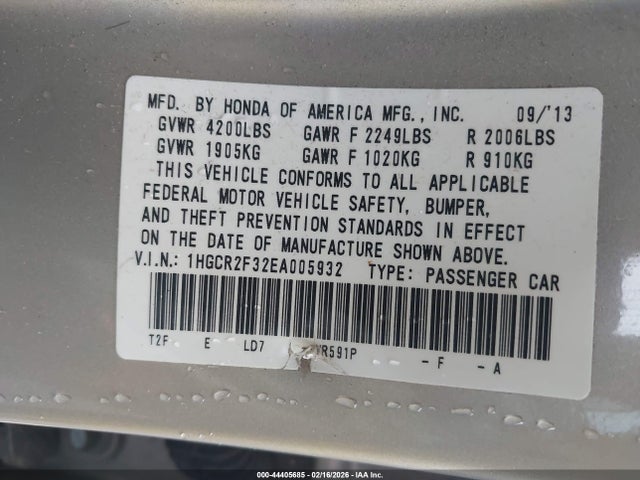Honda ACCORD LX 2014 1HGCR2F32EA005932 Image 9