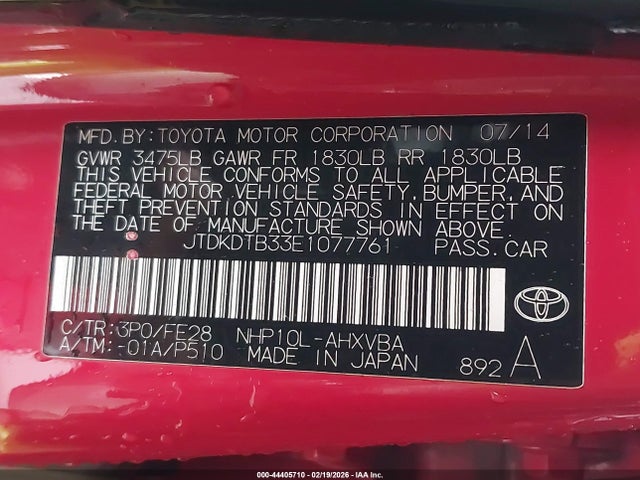 JTDKDTB33E1077761 Toyota Prius C One