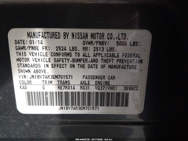 JN1BV7AR3EM701571 Infiniti Q50 Premium