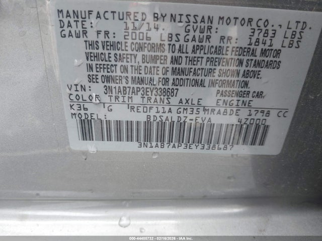 3N1AB7AP3EY338687 Nissan SENTRA SV