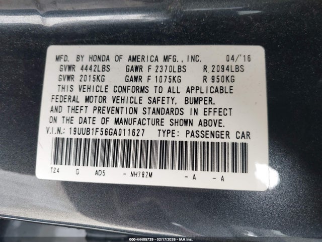 44405739 :رقم المزاد ، 19UUB1F56GA011627 vin ، 2016 Acura Tlx Tech مزاد بيع