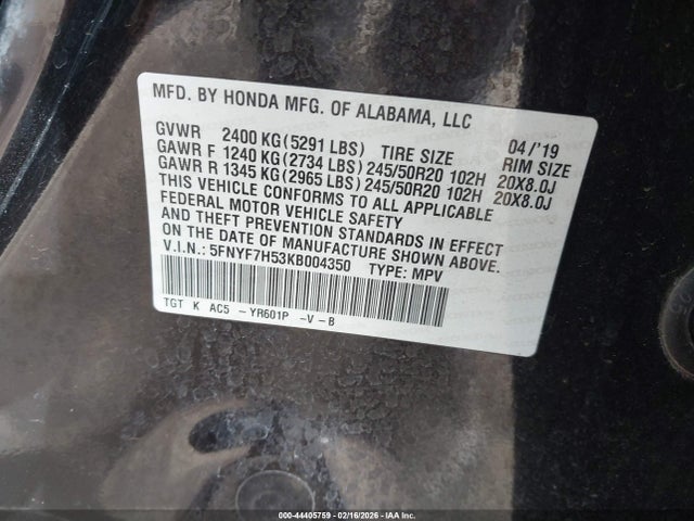 Honda Passport Ex-l 2019 5FNYF7H53KB004350 Image 9