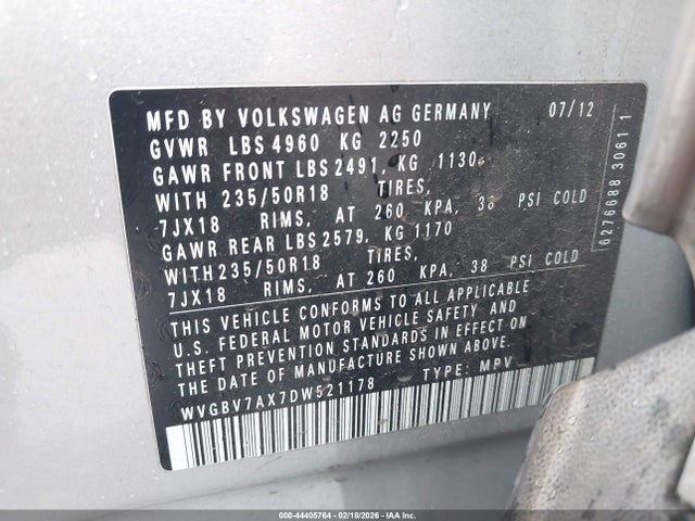 Продаж на аукціоні авто 2013 Volkswagen Tiguan Se, vin: WVGBV7AX7DW521178, номер лоту: 44405764