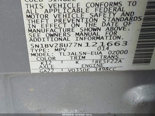 2007 NISSAN QUEST 5N1BV28U77N121663 Photo 8